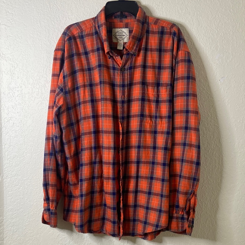 St. John's Bay Orange and Blue Plaid Shirt